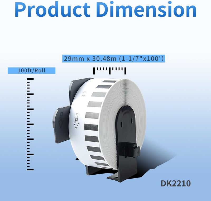 AYMSous Compatible 6 Pack DK-2210 Continuous White Label Paper (1-1/7"x100'/ 29mm x 30.48m) with 6 Refillable Cartridge Replacement for Brother DK-2210 for QL-700 QL570 QL710W QL800 QL810W QL1060N QL7 - Image 2
